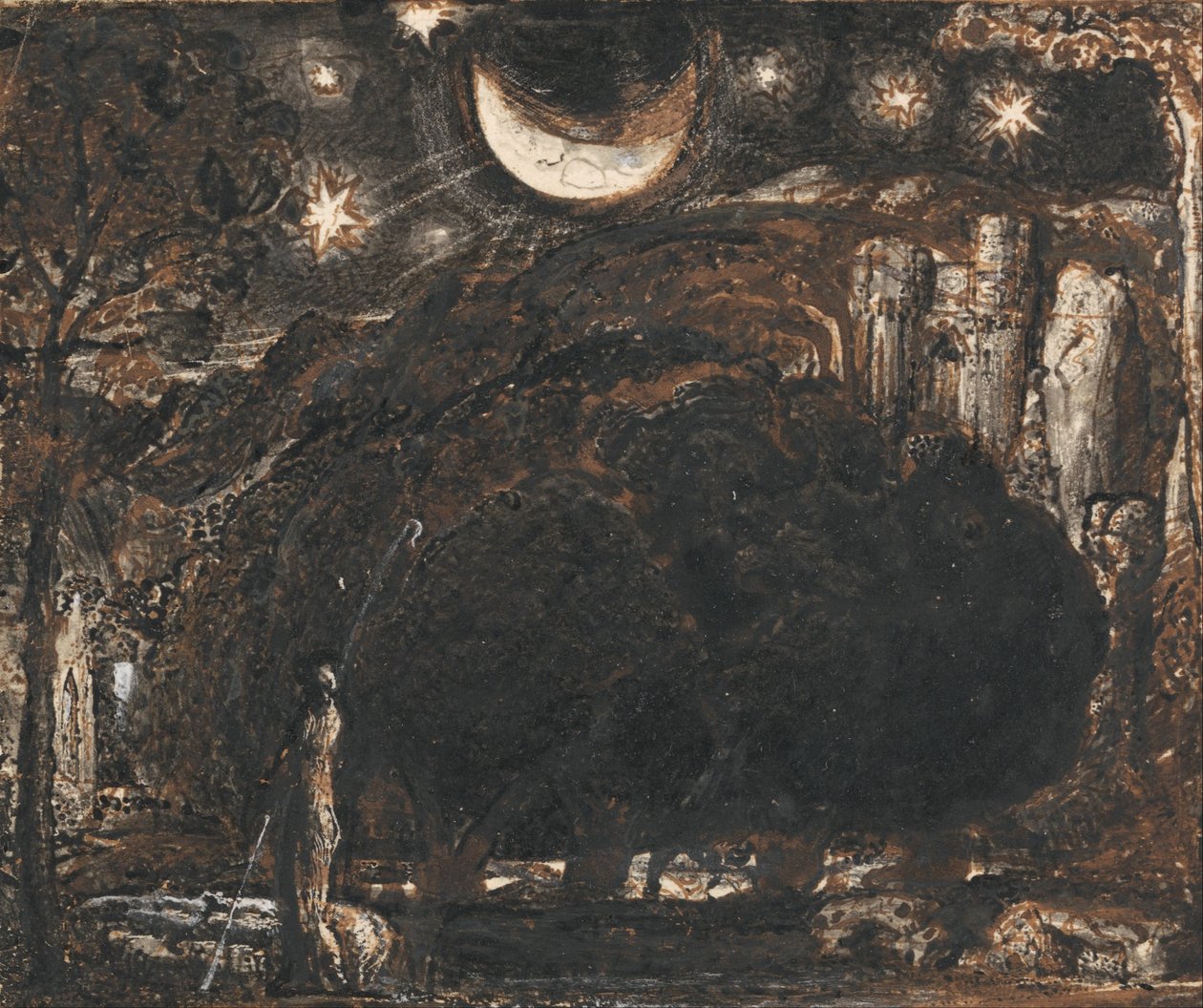 Ay ve Yıldızların Altında Bir Çoban ve Sürüsü by Samuel Palmer