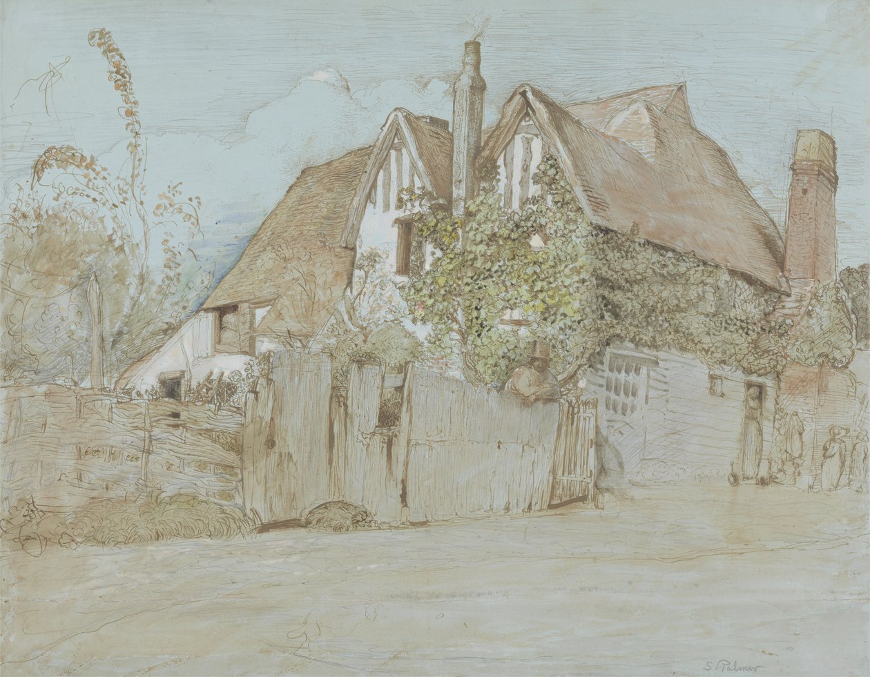 Ivy Cottage, Shoreham (wc, kağıt üzerine kalem ve mürekkeple guaj boya) by Samuel Palmer