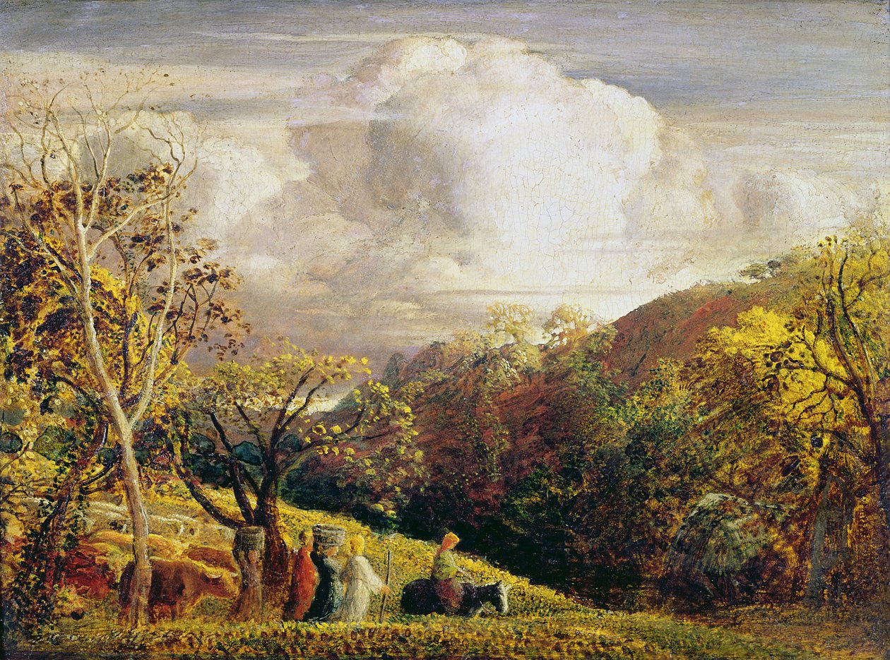 Manzara, figürler ve sığır (kağıt üzerinde tuvalet ve gövde rengi) by Samuel Palmer