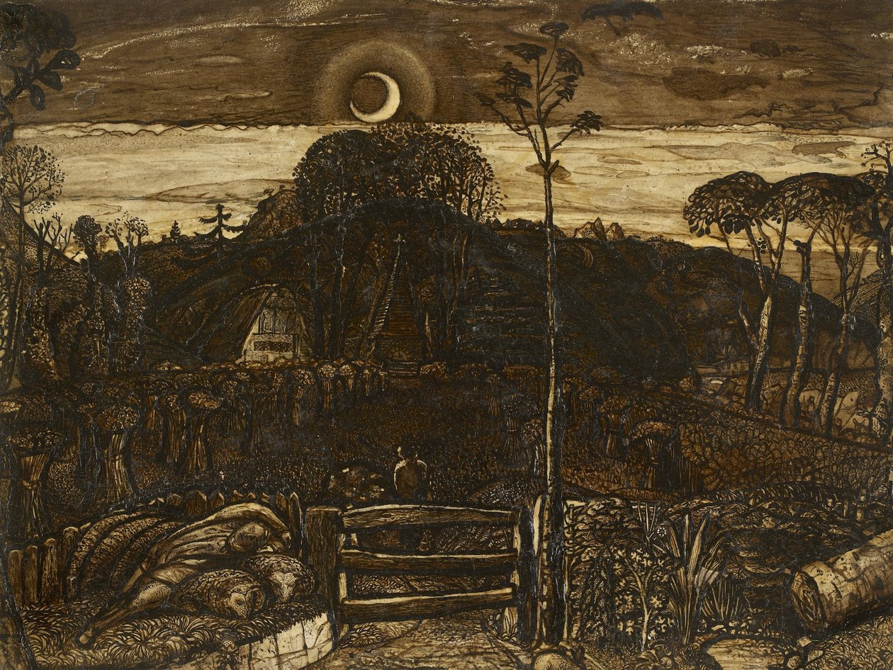 Geç Alacakaranlık, 1825 (arap zamkı ile karıştırılmış sepya içinde kalem ve koyu kahverengi mürekkep; vernikli) by Samuel Palmer