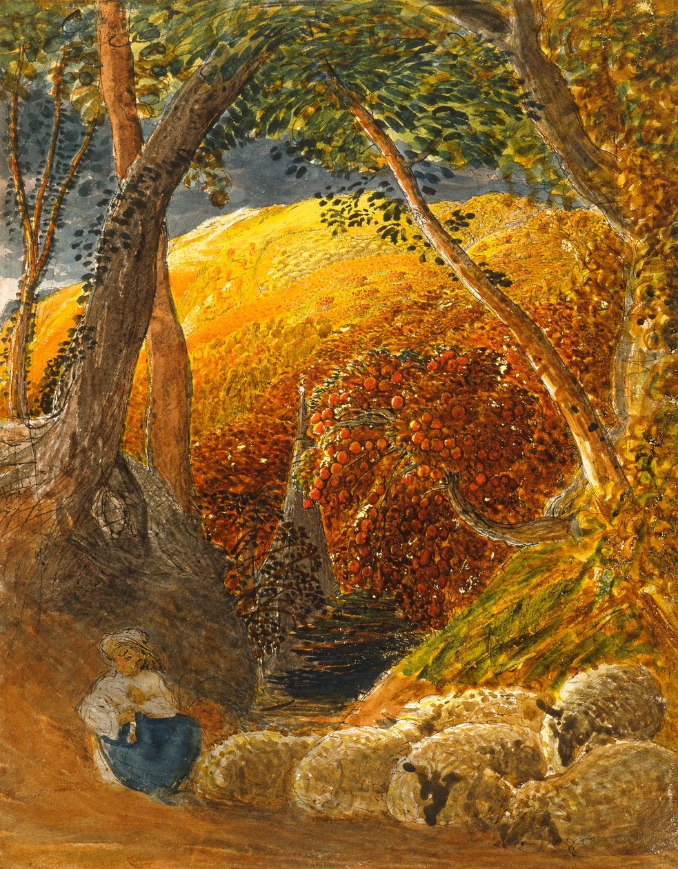 Sihirli Elma Ağacı (hint mürekkebi ve wc) by Samuel Palmer
