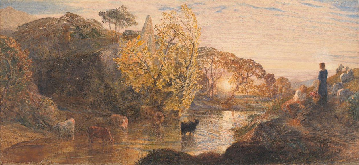 Gün batımında Tintern Manastırı by Samuel Palmer