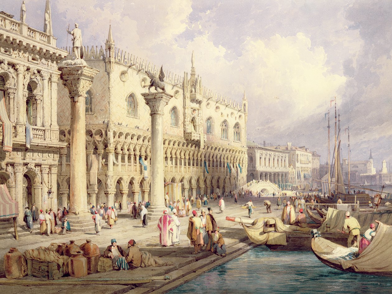 Molo ve Doges Sarayı, Venedik by Samuel Prout