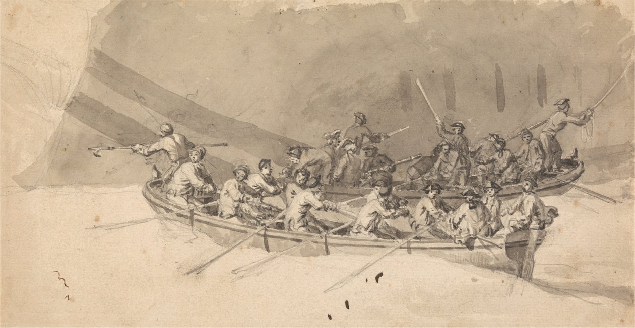 Mürettebatlı İki Tekne, Denizde Royal William için Çalışma by Samuel Scott