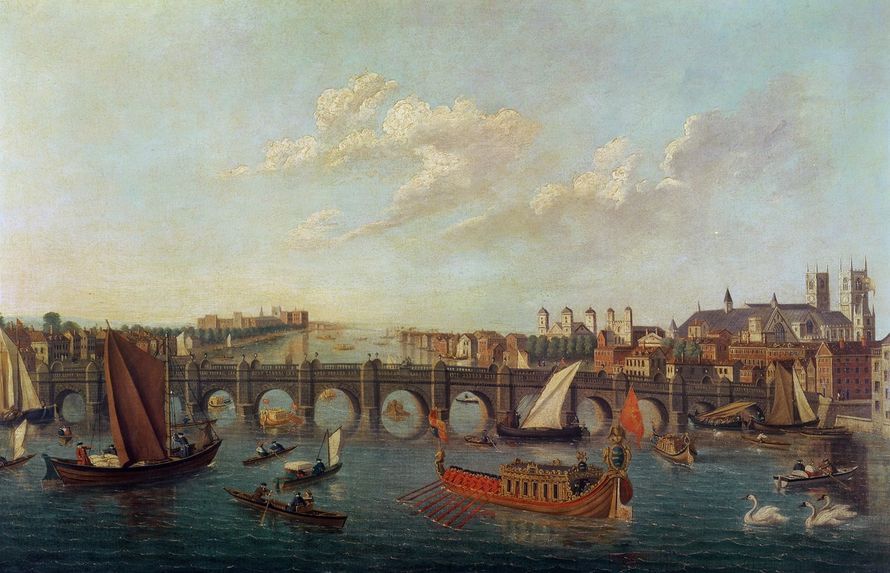 Westminster Köprüsü, Westminster Abbey ve Lambeth Sarayı her iki tarafta by Samuel after Scott