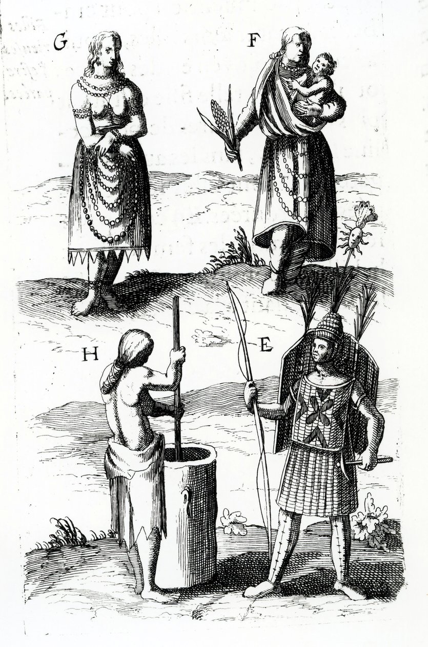 Algonquin elbisesinin çizimleri, Samuel de Champlain (yaklaşık 1574-1635), 17. yüzyıl tarafından Sieur de Champlain Yolculuklarından gravür by Samuel de Champlain