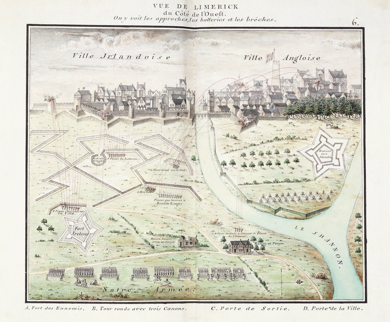 Limerick'in görünümü, yaklaşık 1750 (suluboya planlar) by Samuel (after) Hobson