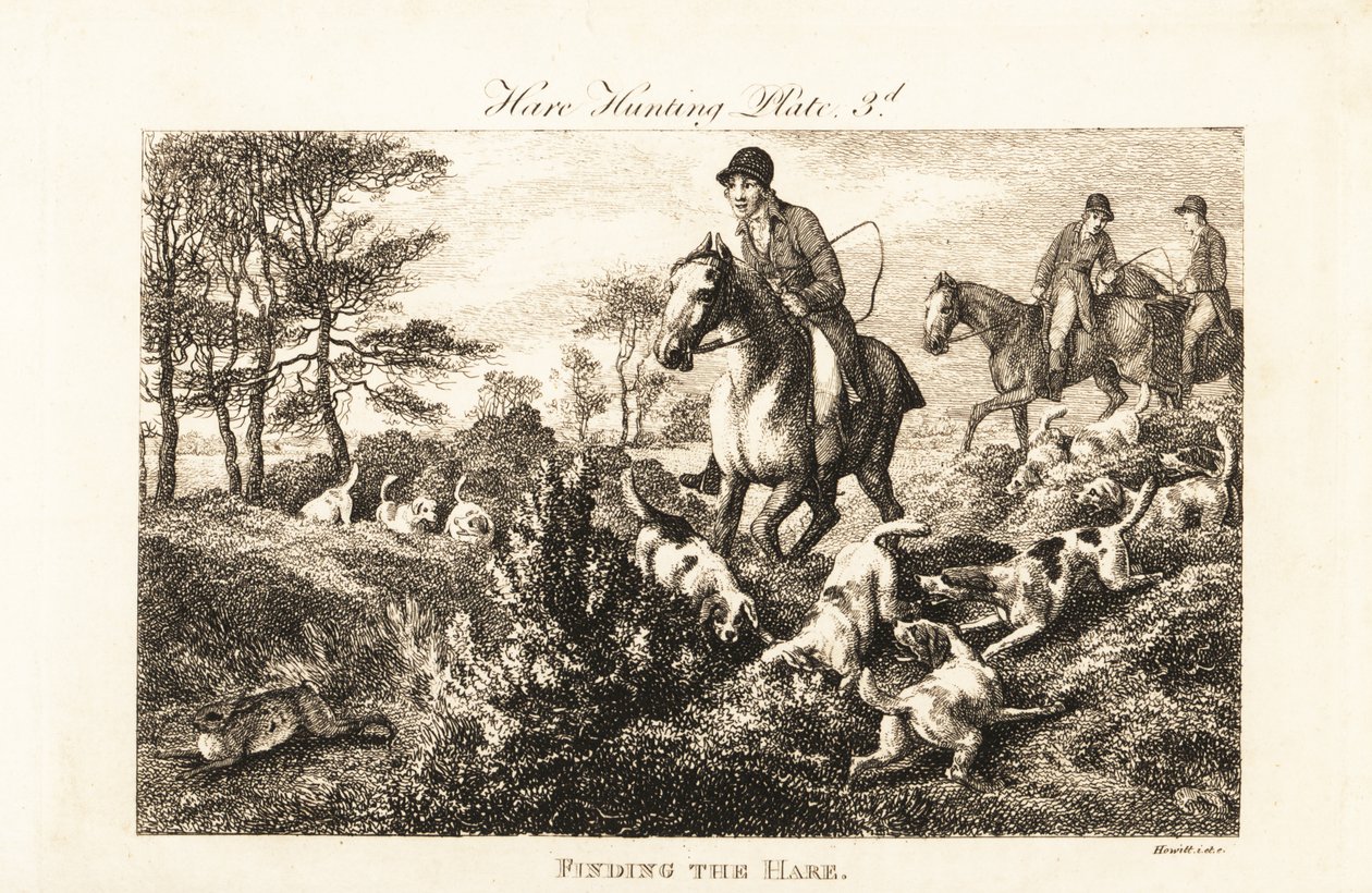 Atlı avcılar, köpeklerin tavşan bulmasını izliyor by Samuel (after) Howitt