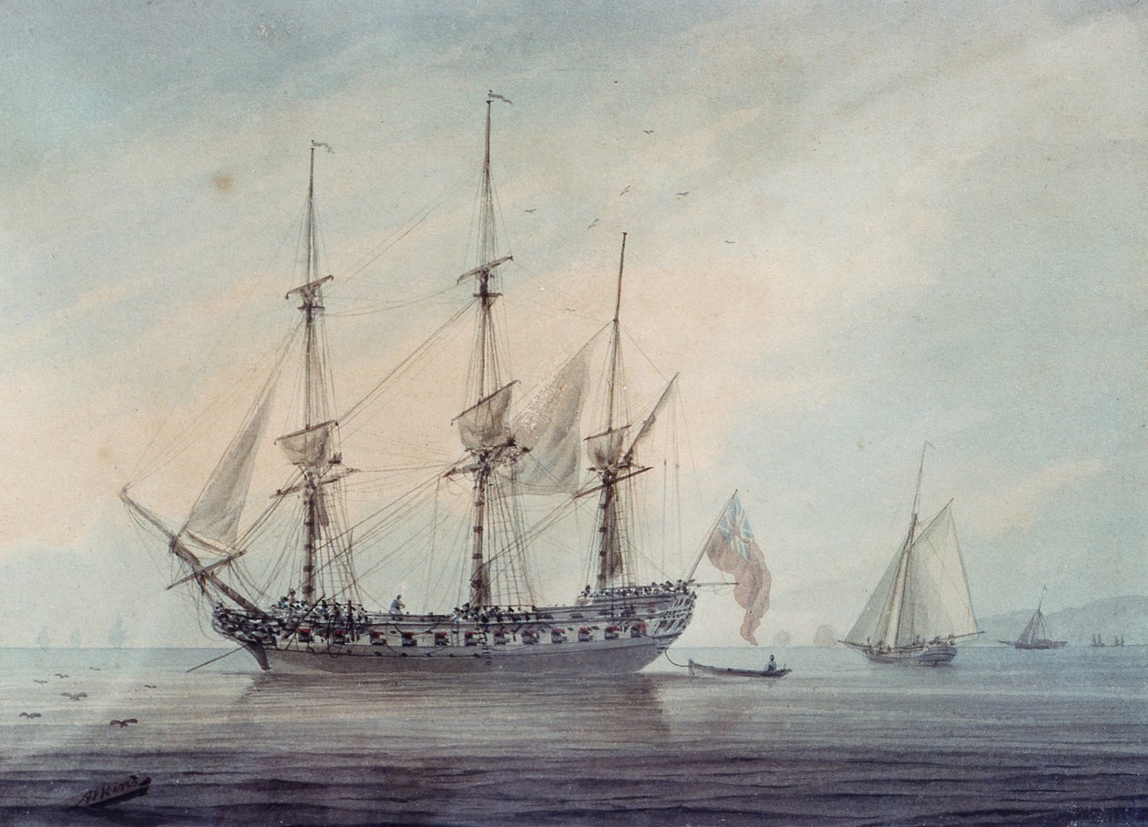 Fırkateyn ile deniz manzarası by Samuel Atkins
