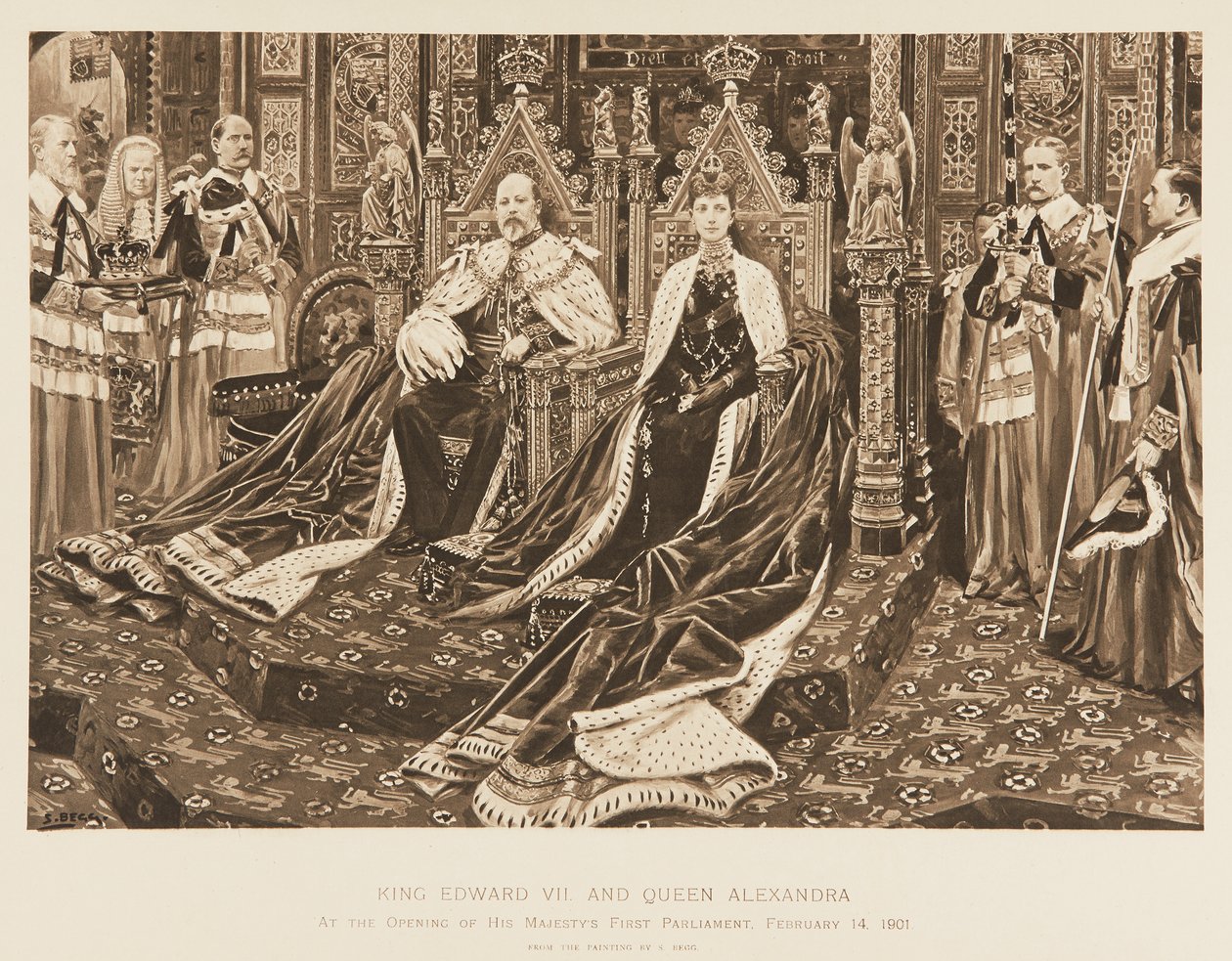 Kral Edward VII ve Kraliçe Alexandra Parlamentoda by Samuel Begg