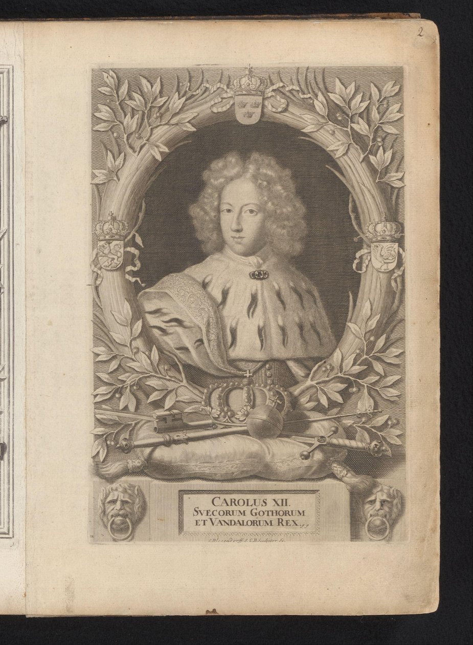 Portret van Karel XII van Zweden Gotların ve Vandalların Kralı XII. Charles (nesne üzerindeki başlık) Antik ve Modern İsveç (dizi başlığı) by Samuel Blesendorf
