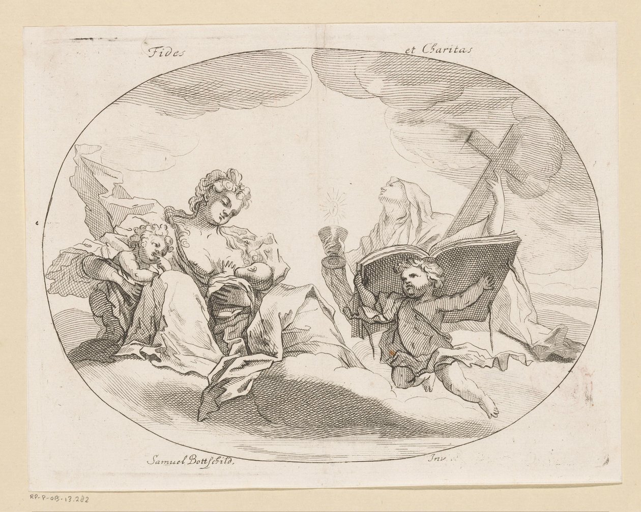 Fides (İnanç) ve Charitas (Aşk) Fides et Charitas (nesne üzerindeki başlık) Çeşitli tasarımlar (seri başlığı) Opera Varia Historica, Poetica & Iconologica (dizi adı) by Samuel Bottschild