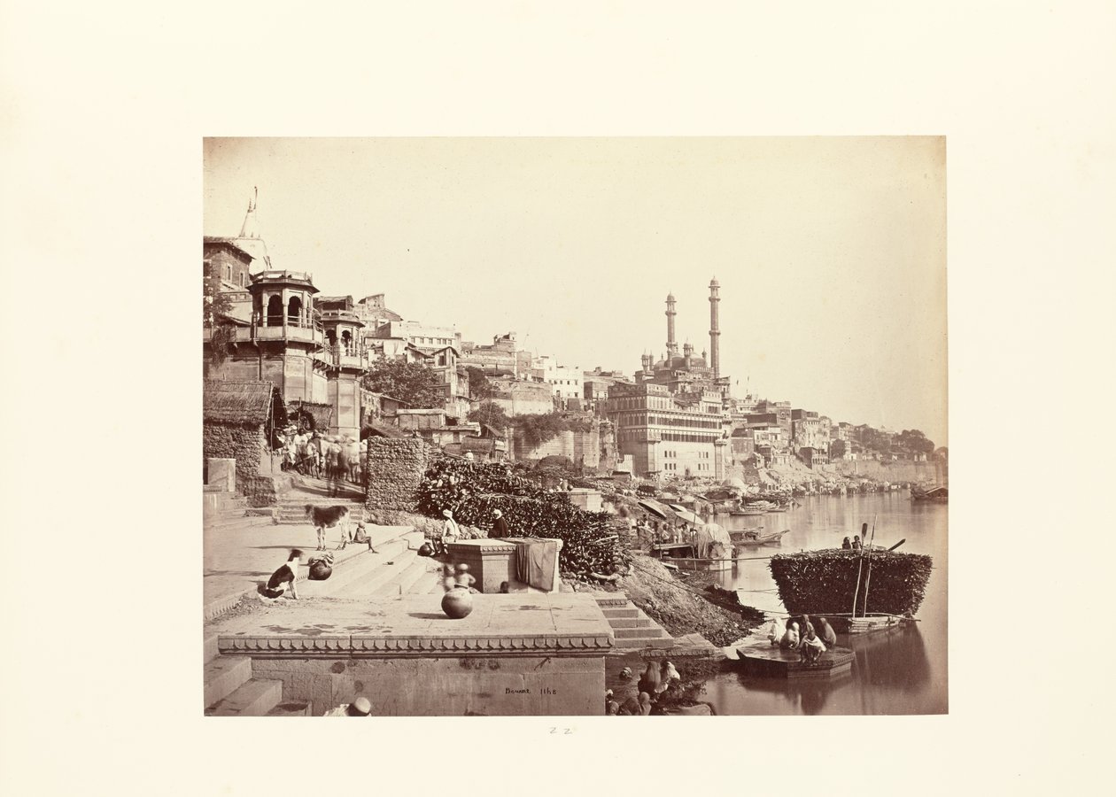 Benares; Arungzebe Ulu Camii ve Bitişiğindeki Ghats by Samuel Bourne