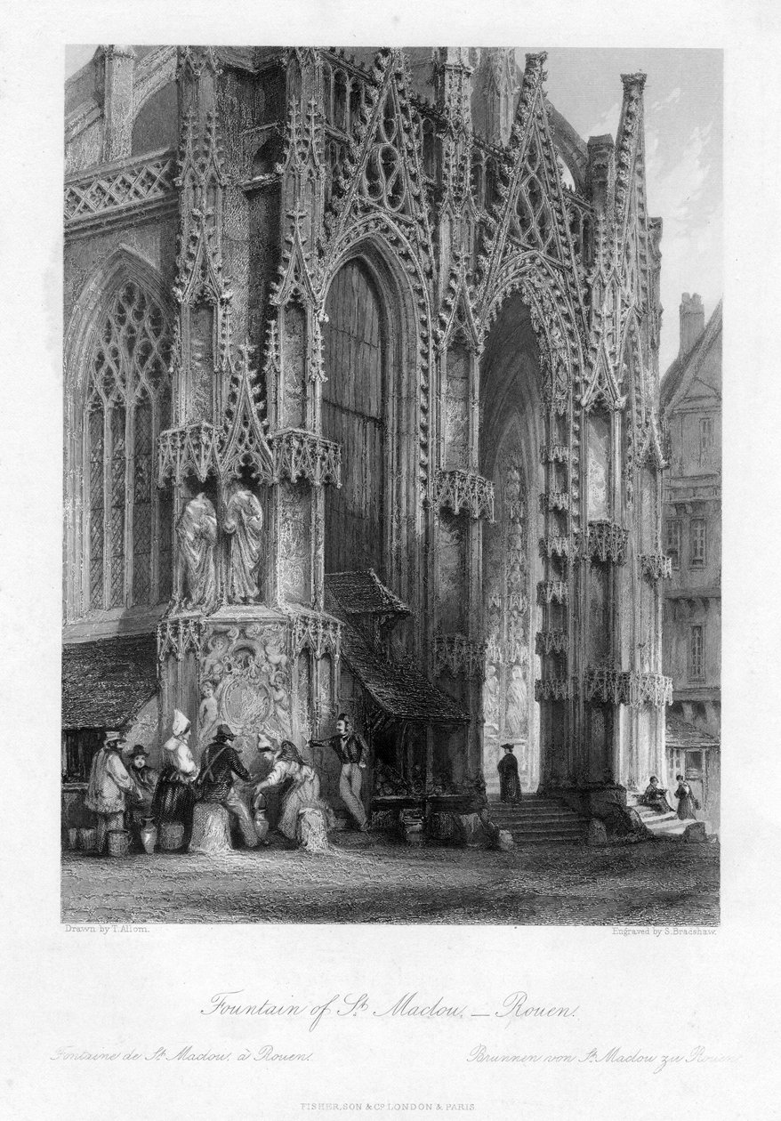 St Maclou Çeşmesi, Rouen, Fransa, 19. yüzyıl. by Samuel Bradshaw