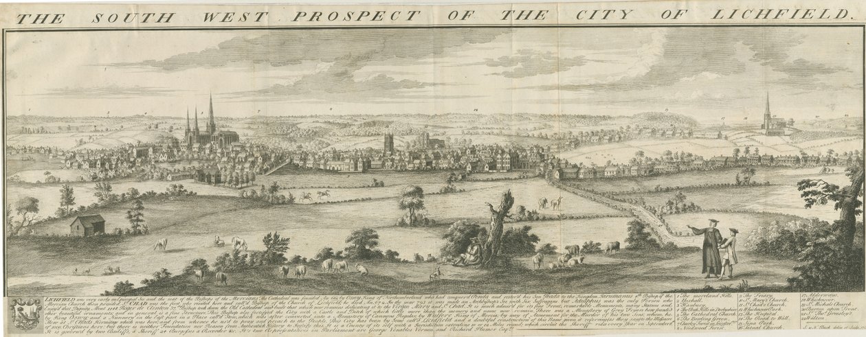 Lichfield - Güney Batı Prospect: gravür by Samuel Buck