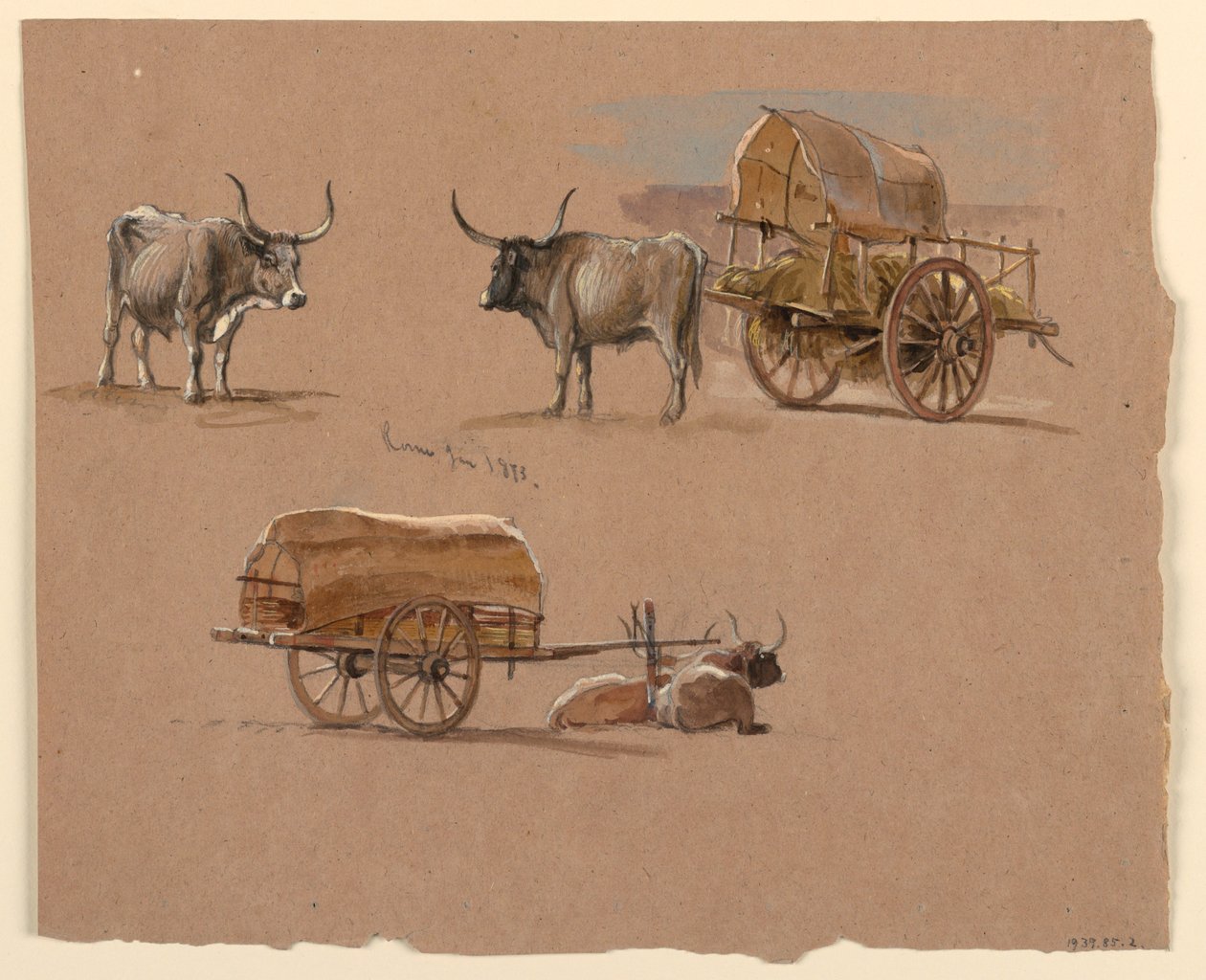 Çizim, Kağnılar, Roma, İtalya, Ocak 1873 by Samuel Colman