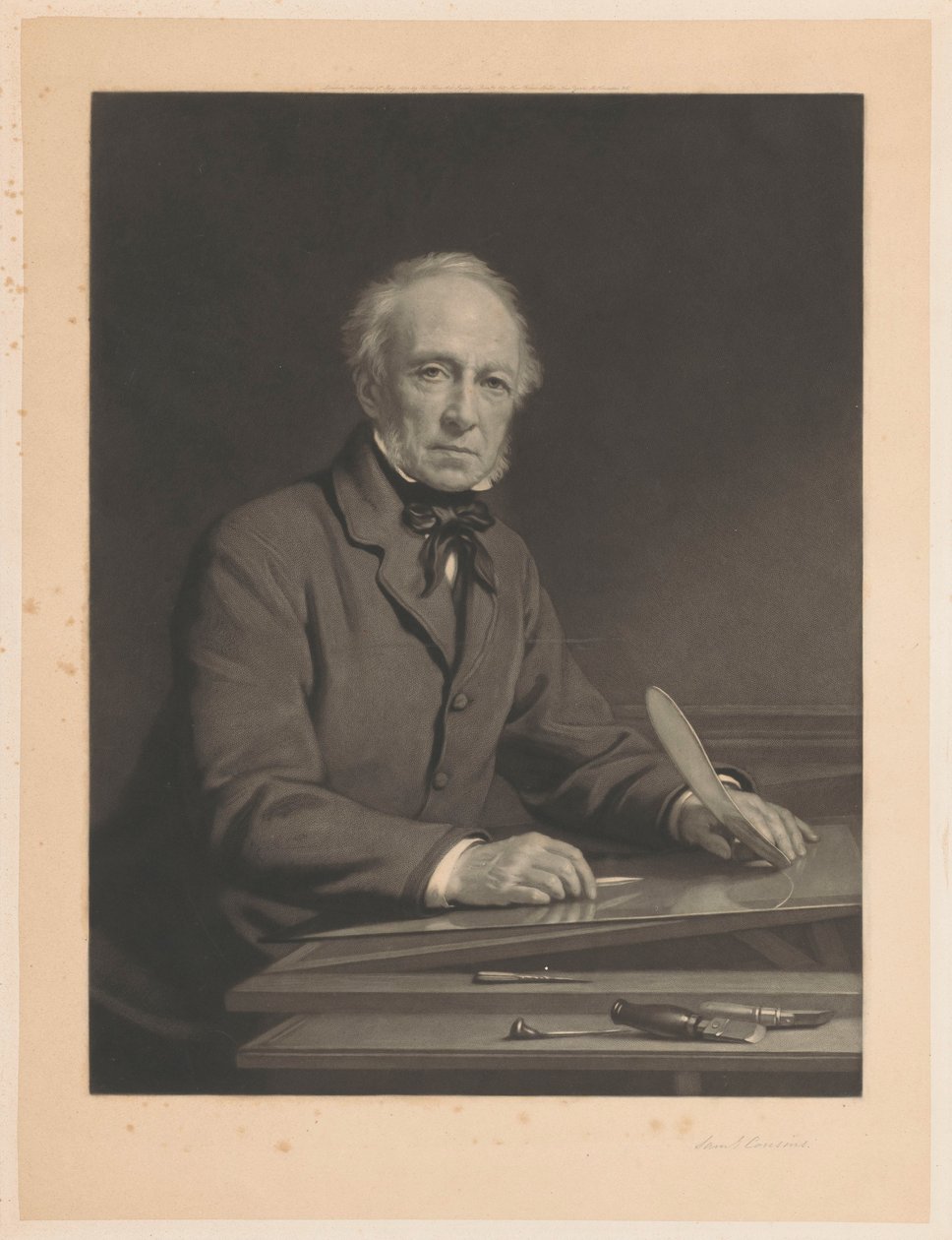 Bir baskı üzerinde çalışan Samuel Kuzenlerinin portresi by Samuel Cousins (signed by artist)