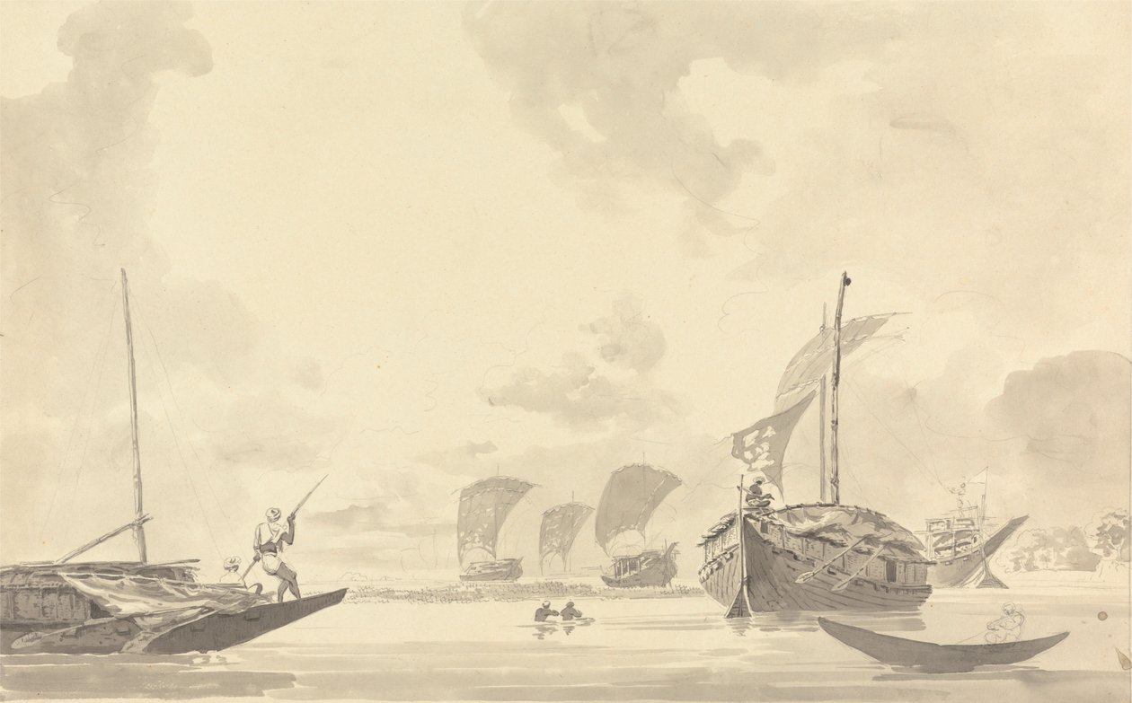Hoogley [Hooghly] Nehri üzerindeki tekneler by Samuel Davis