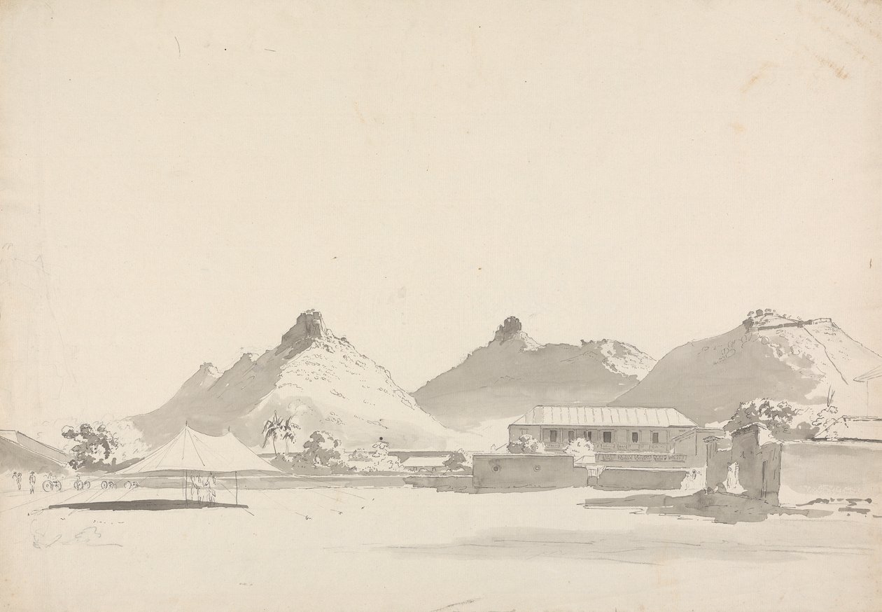 Arkasındaki Tepelerde Kaleler Olan Askeri Kamp by Samuel Davis