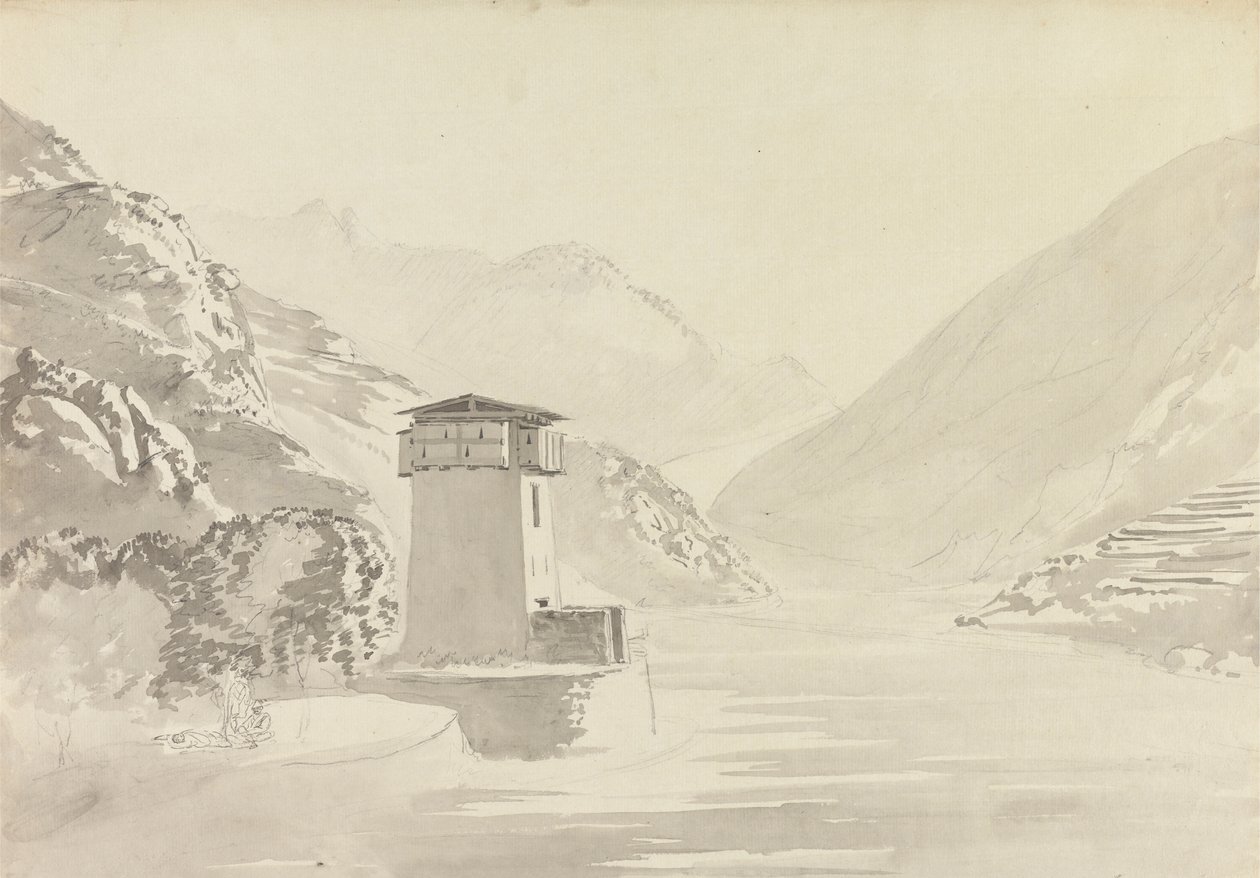 Wandepore'daki Köprüden Görünüm [Wangdu Phodrang] by Samuel Davis