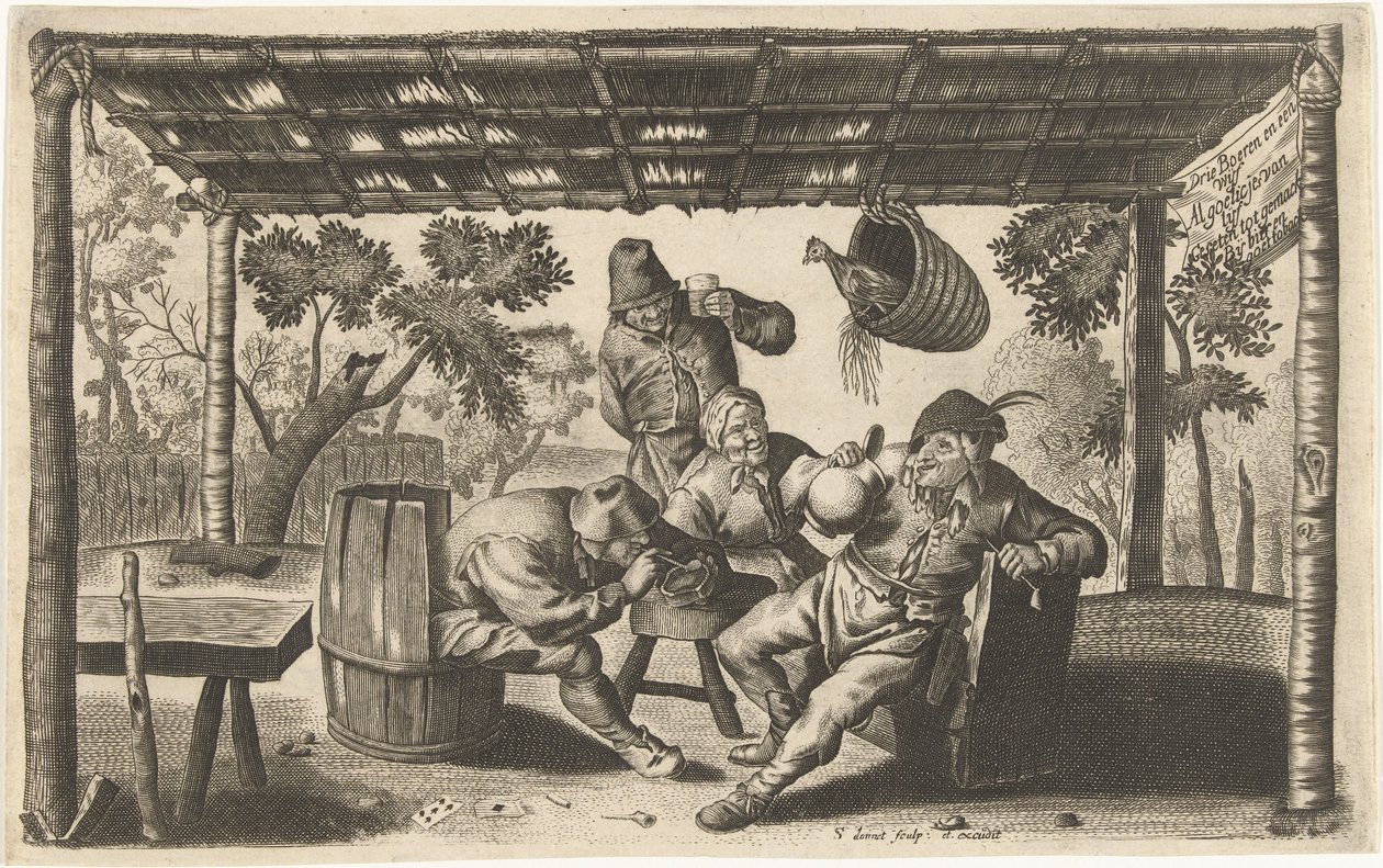 Bir ahırda üç içki ve sigara çiftçi by Samuel Donnet