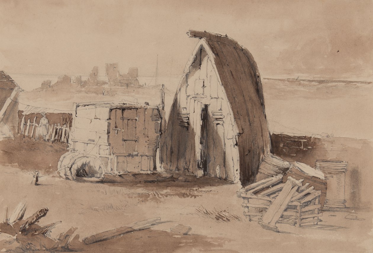 The Beach at Hastings (kalem, fırça ve kağıt üzerinde yıkayın) by Samuel Gillespie Prout