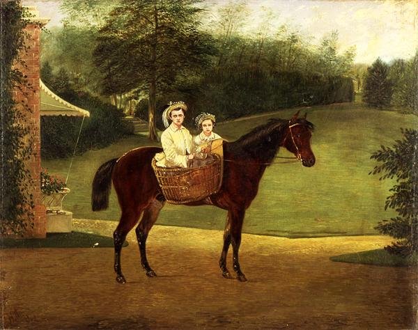 Midilli Üzerinde Bir Çantada İki Kızın Portresi (panelde yağlı boya) by Samuel Henry Alken