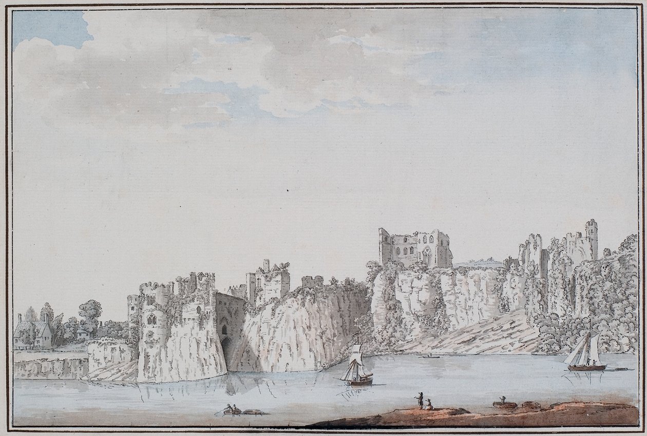 Chepstow Kalesi (kağıt üzerine mürekkep ve suluboya) by Samuel Hieronymous Grimm