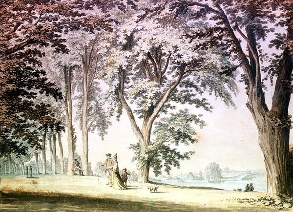Hammersmith karşısında Thames Nehri kıyısındaki ağaçlar by Samuel Hieronymous Grimm
