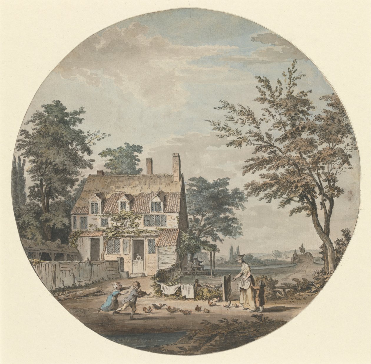 Kulübe, Köprü ve Figürlerle Manzara by Samuel Hieronymus Grimm
