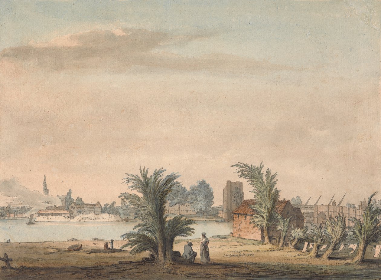 Putney Kilisesi ve Köprüsü by Samuel Hieronymus Grimm