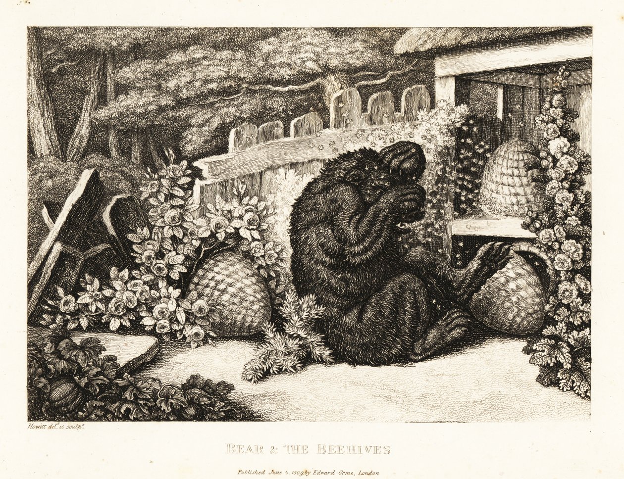 Bir arı ordusu tarafından saldırıya uğrayan bir boz ayı. 1811 (gravür) by Samuel Howitt