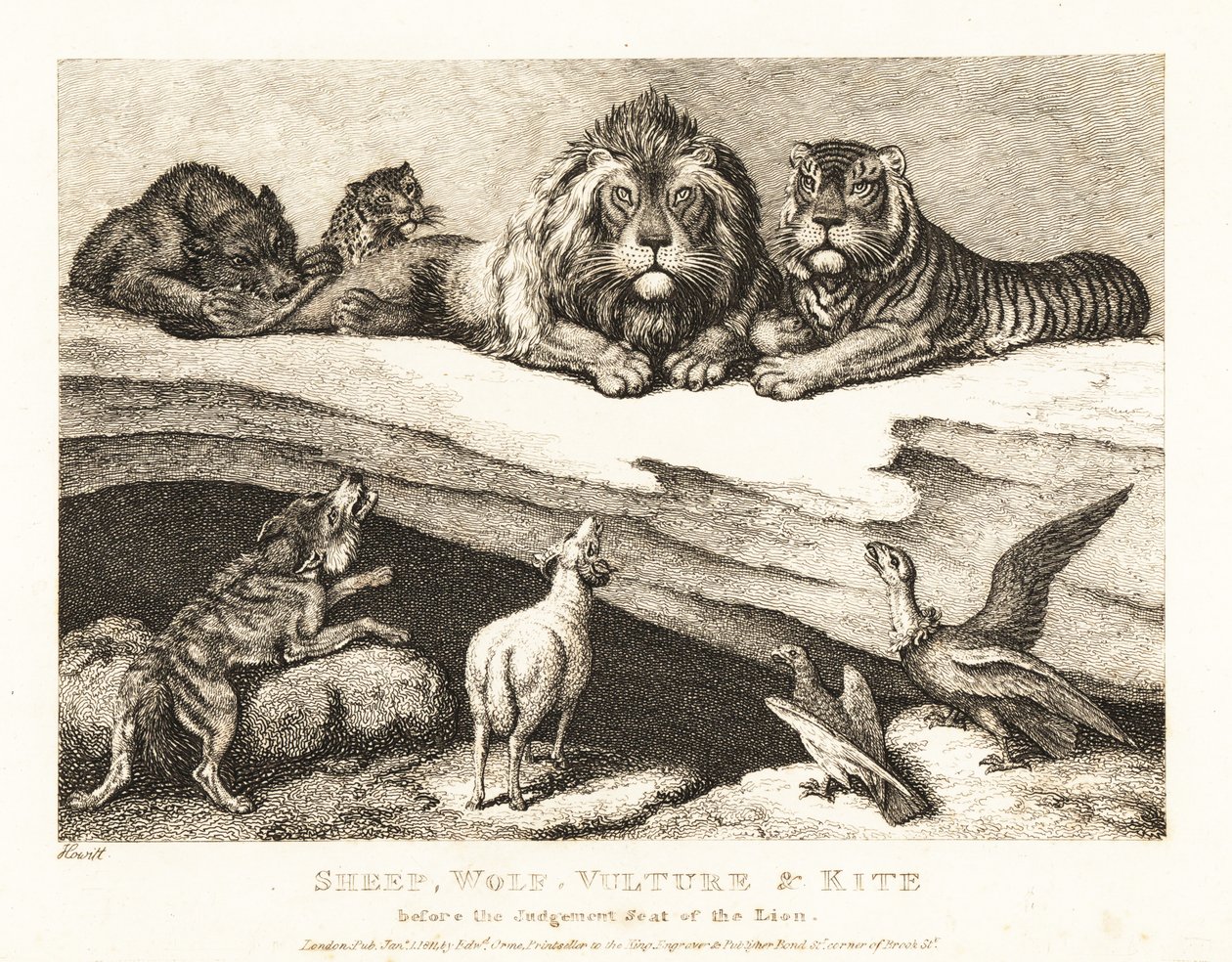 Yargıç olarak aslan ve kaplan ile hayvanlar arasında bir dava. 1811 (gravür) by Samuel Howitt