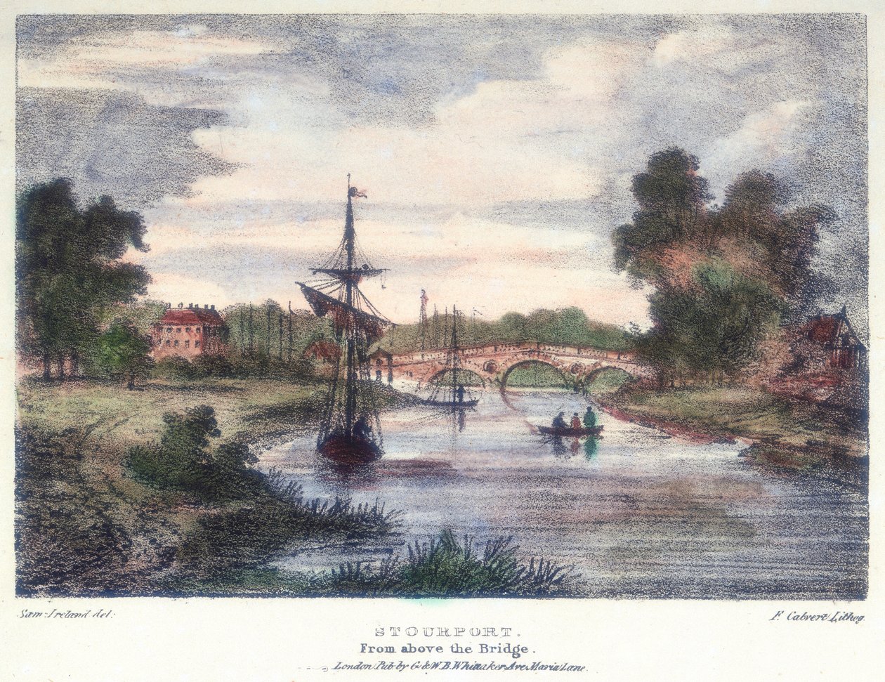 Stourport-on-Severn, Worcestershire, köprünün üstünden, c1795. by Samuel Ireland