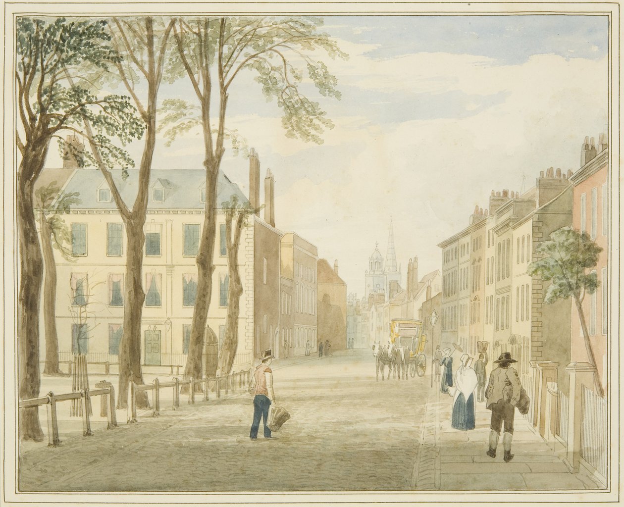 Mansion House, Queen Square (kağıt üzerine kalem ve sulu boya) by Samuel Jackson