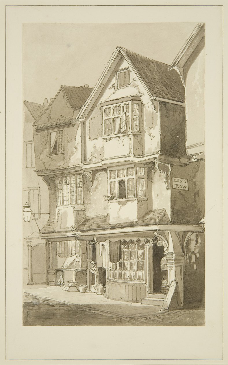 Eski Evler, Long Row, Temple Street köşesi (kağıt üzerine kurşun kalem ve sulu boya) by Samuel Jackson