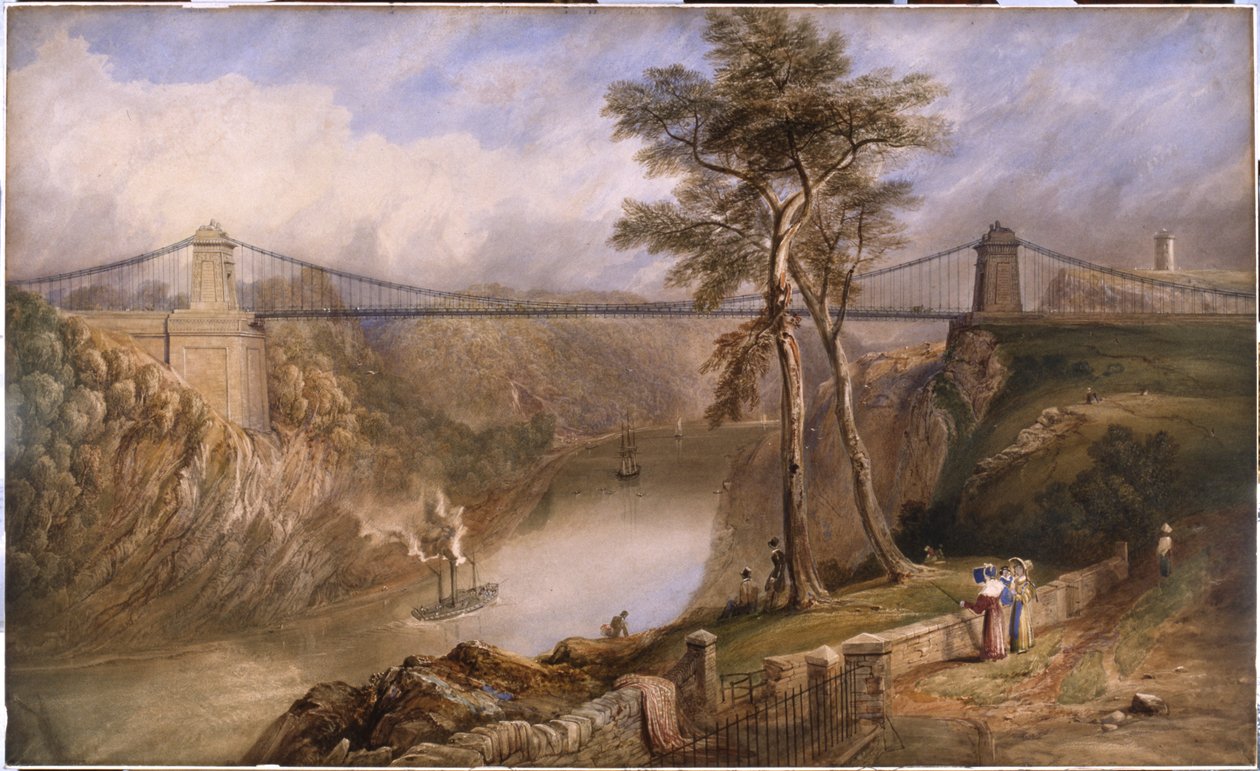 Clifton Asma Köprüsü için onaylanmış tasarıma sahip Avon Gorge görünümü (kağıt üzerine sulu boya) by Samuel Jackson
