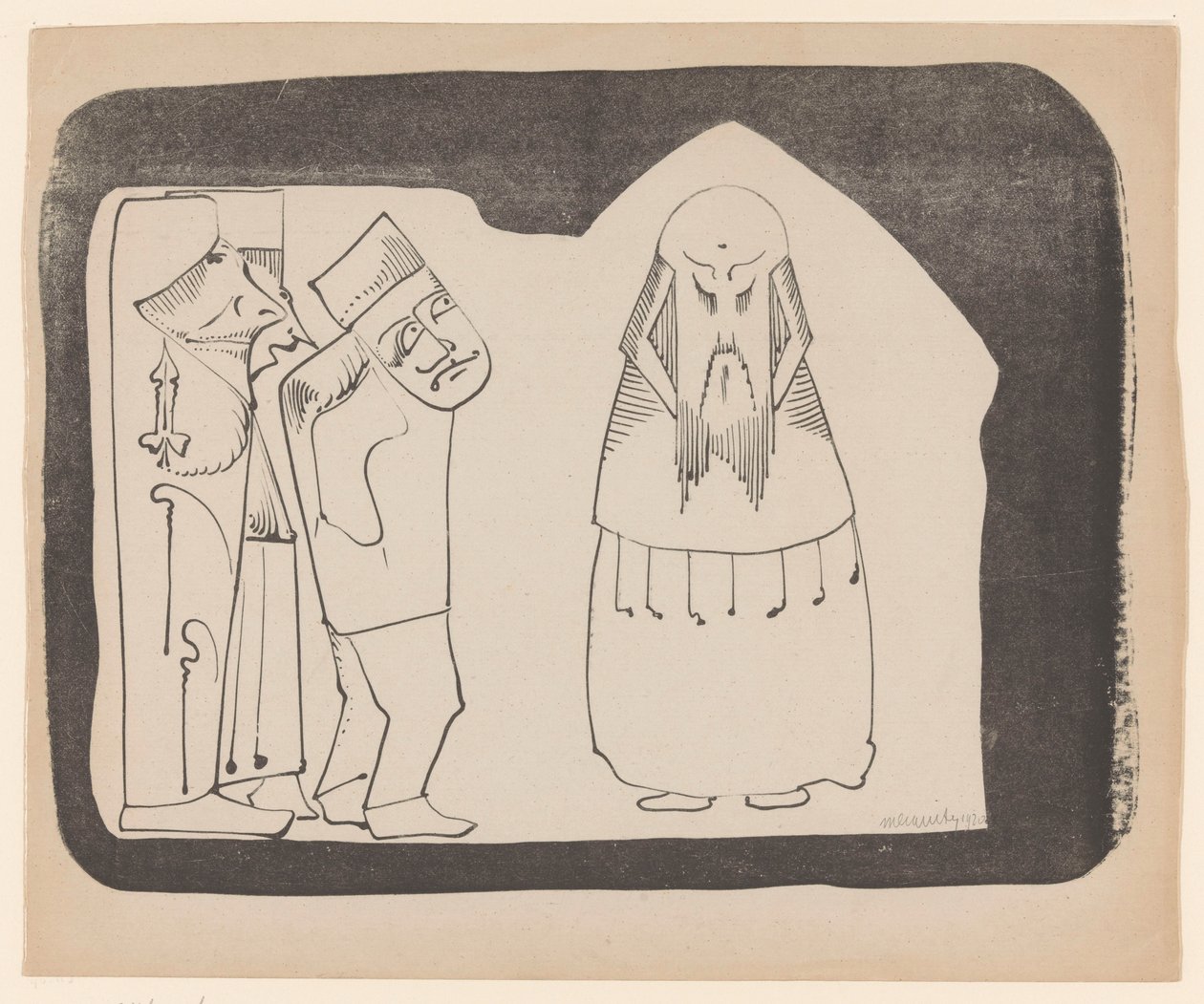 Fantezi: Sağda üç figür solda, sağda önden Çin benzeri bir figür by Samuel Jessurun de Mesquita (signed by artist)