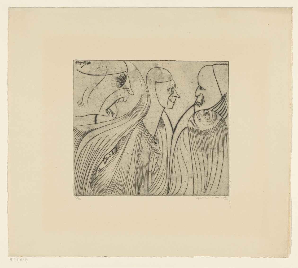 Figür grubu ve dili dışarıda yüz by Samuel Jessurun de Mesquita (signed by artist)