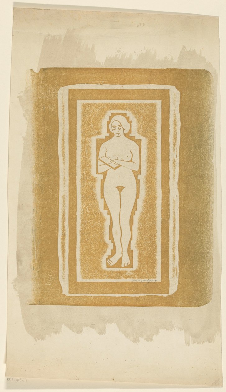Elinde kitap veya taş levha ile çıplak by Samuel Jessurun de Mesquita (signed by artist)