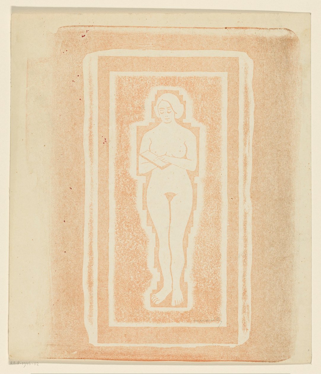 Elinde kitap veya taş levha ile çıplak by Samuel Jessurun de Mesquita (signed by artist)