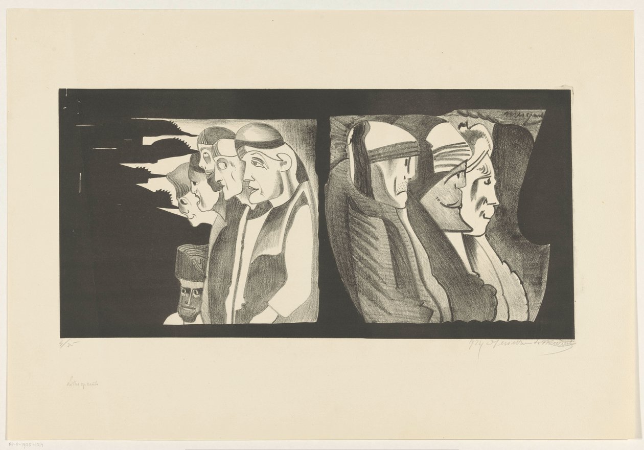 Sırtları birbirine dönük iki grup figür by Samuel Jessurun de Mesquita (signed by artist)
