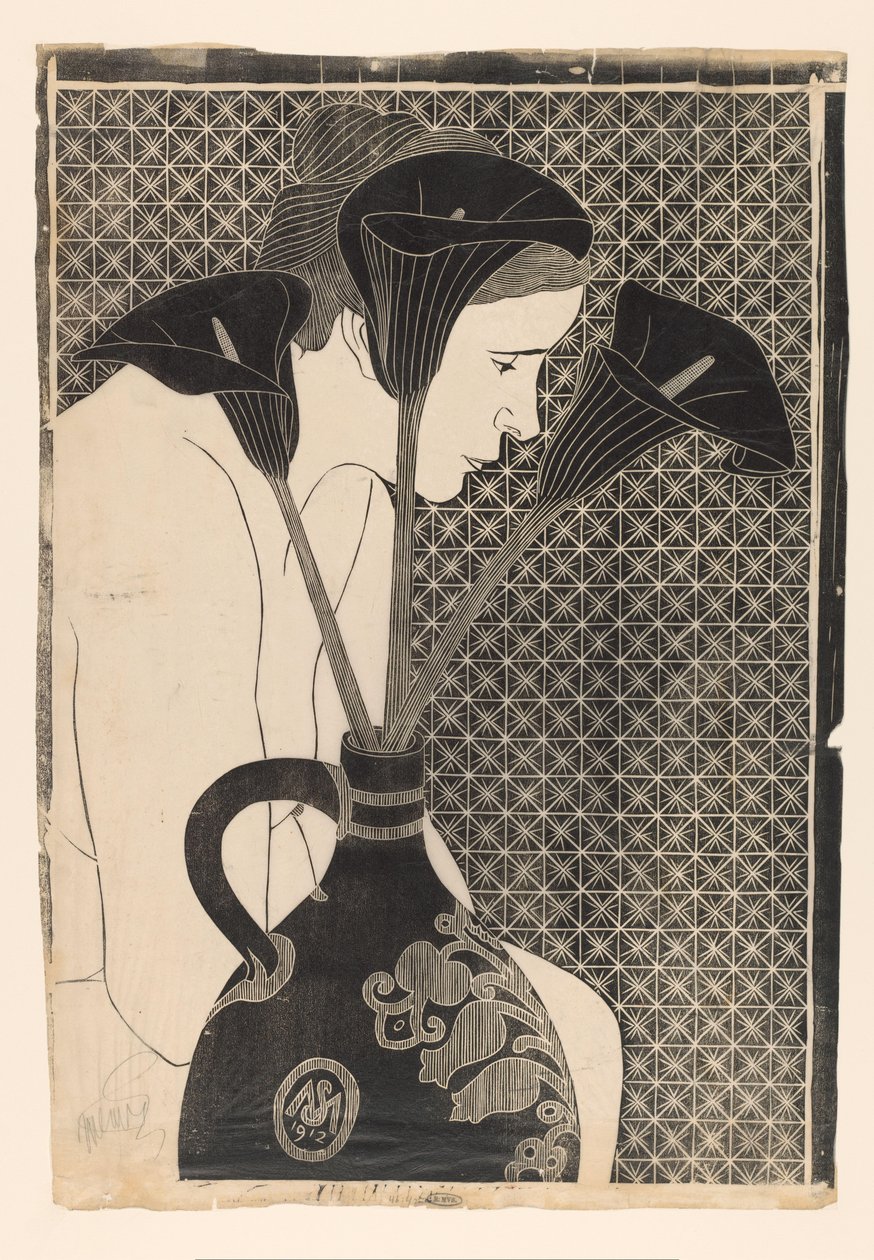 Arum ile bir vazo arkasında çıplak kadın Siyah Arum (orijinal başlık) by Samuel Jessurun de Mesquita (signed by artist)