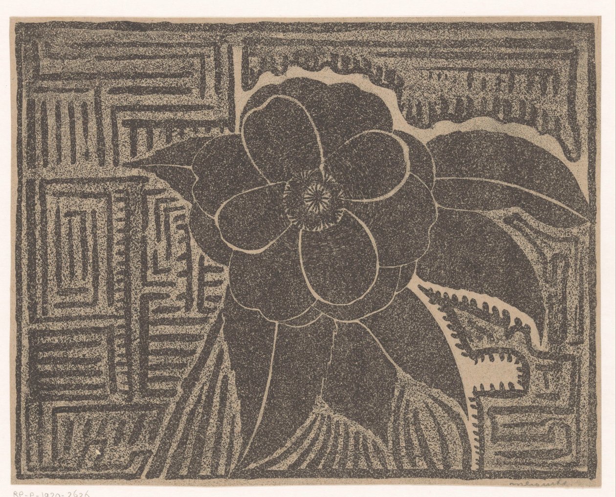 Kamelya (siyah; labirent benzeri bir desenin etrafında) by Samuel Jessurun de Mesquita