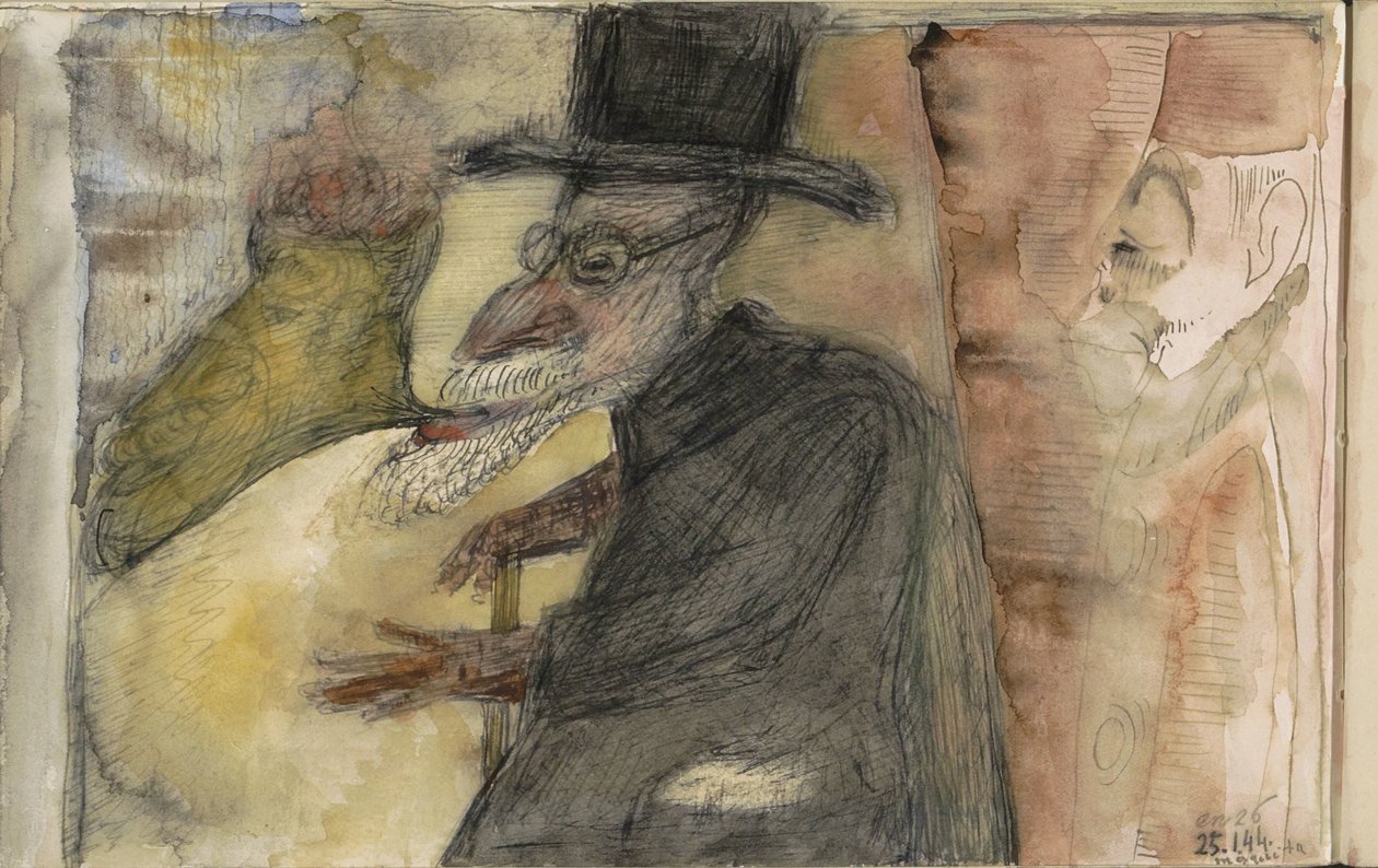 Soldaki profilde sakallı, bastonlu ve silindir şapkalı adam by Samuel Jessurun de Mesquita