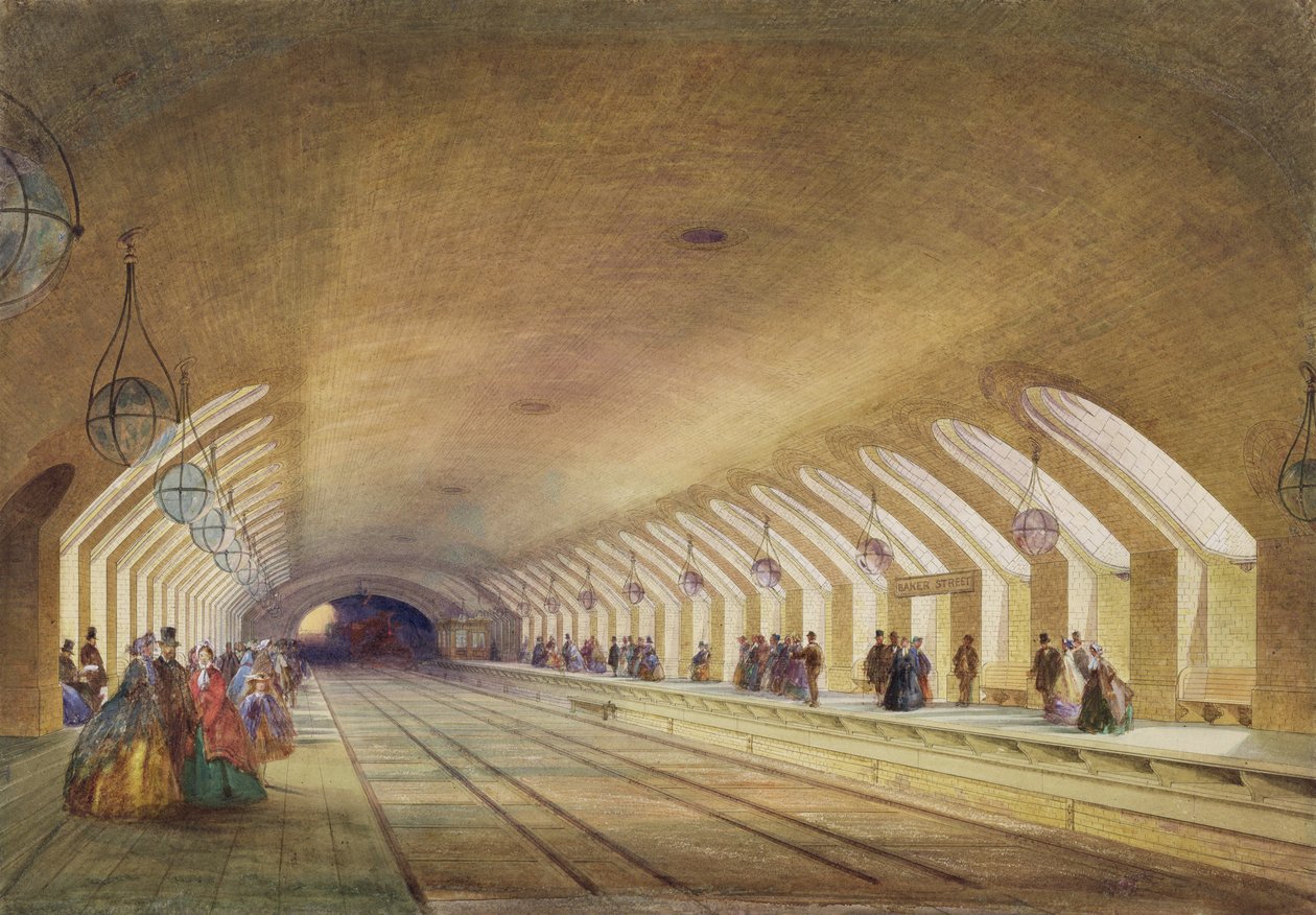 Baker Street Station, 1863 (wc und bodycolour with pen und ink on paper) by Samuel John Hodson
