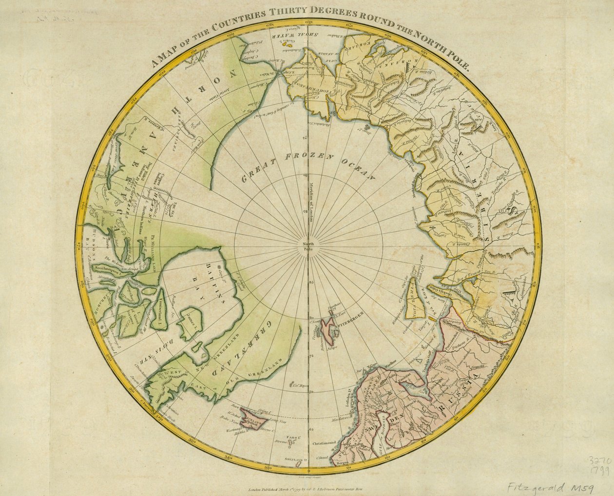 Kuzey Kutbu'nu Otuz Derece Çevreleyen Ülkelerin Haritası, 'Atlas'tan Crutwell's Gazetteer'a', Clement Crutwell (1743-1808) tarafından Londra, 1799'da yayınlandı by Samuel John Neele