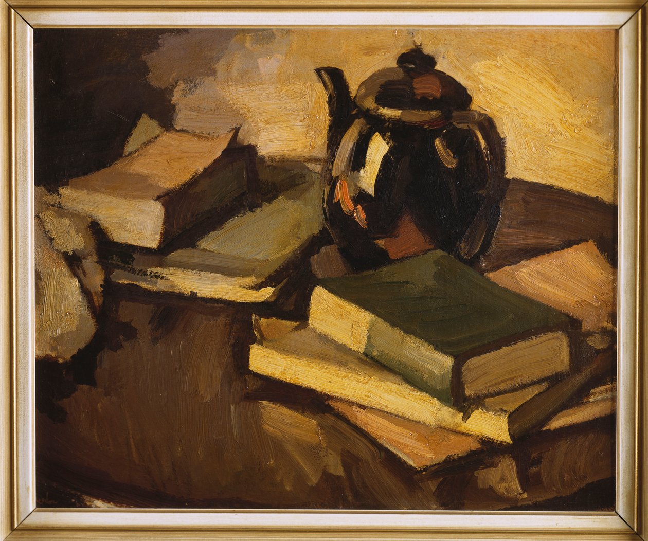 Bir Çaydanlık ve Masadaki Kitaplarla Natürmort, 1926 dolayları by Samuel John Peploe