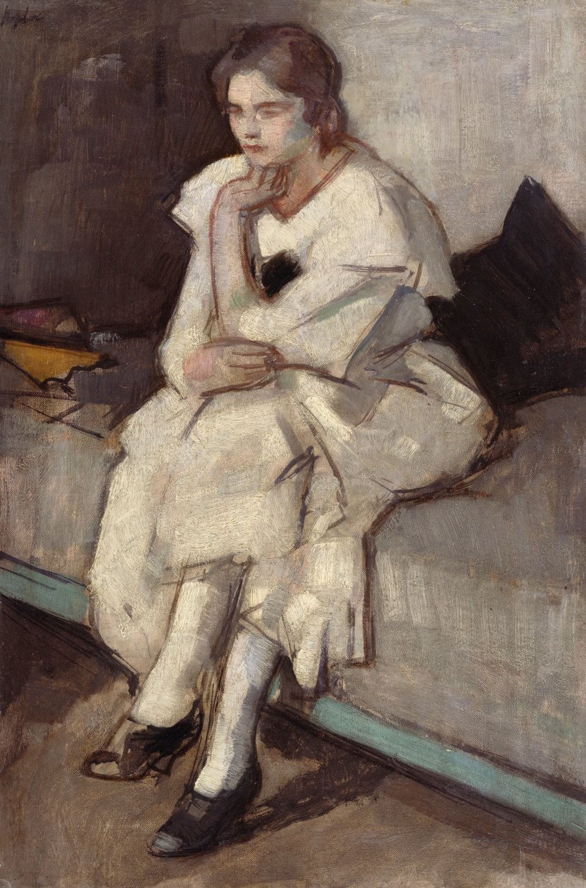 Beyaz Elbiseli Kız (tuval üzerine yağlıboya) by Samuel John Peploe