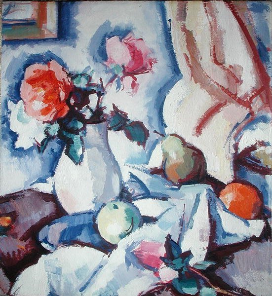 Beyaz Vazoda Güller (tuval üzerine yağlı boya) by Samuel John Peploe